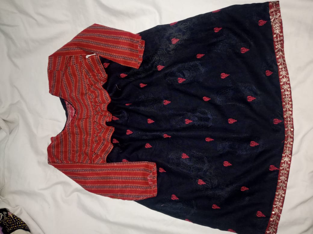 Red & Navy Blue Embroidered Frock Set