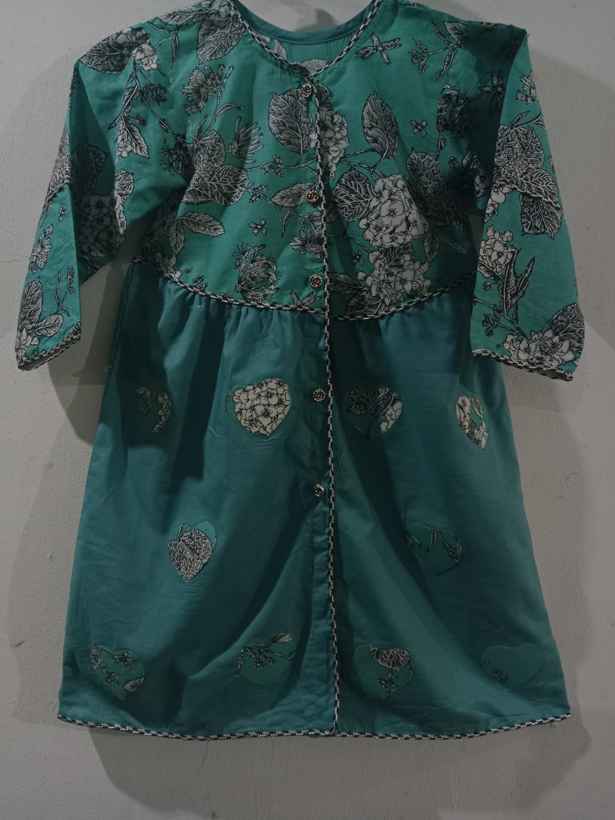 Teal Floral Printed Frock Set with Black Potli Bag & Trouser