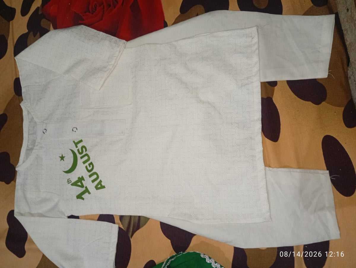 14 August Kids Green & White Traditional Pakistani Dress