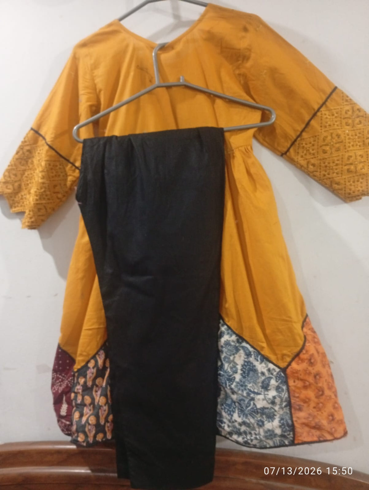 Premium Mustard Patchwork Frock Set (2-Piece)
