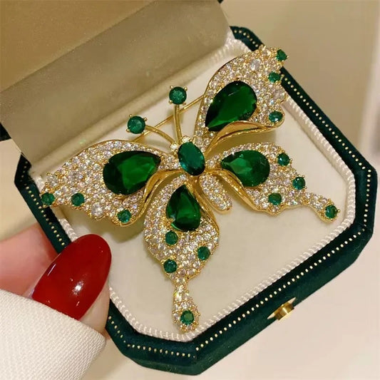 Elegant Emerald Crystal Butterfly Brooch - Premium Luxury Brooch Pin for Suits & Dresses