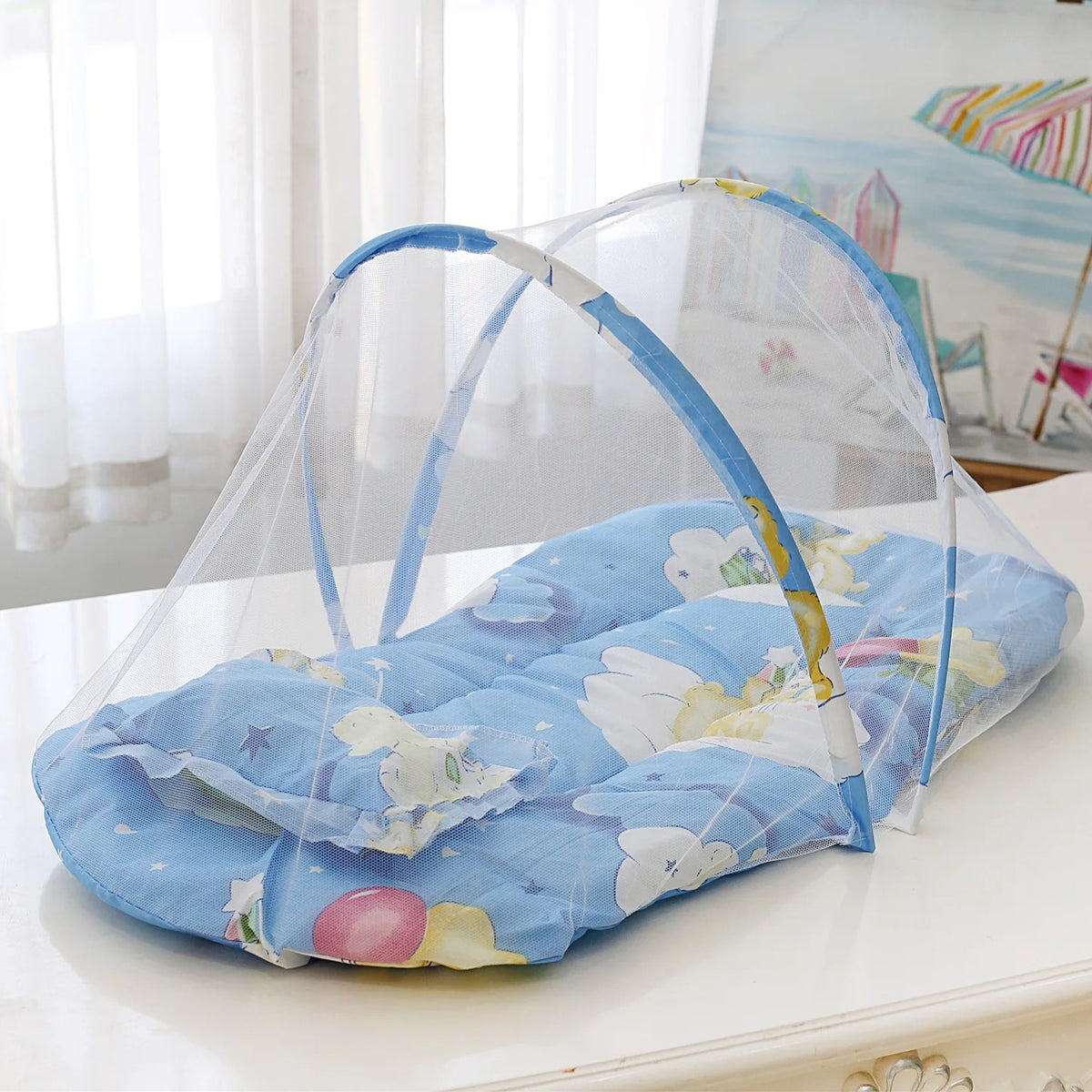 Foldable Baby Crib with Mosquito Net | Portable Baby Bed with Mattress & Pillow