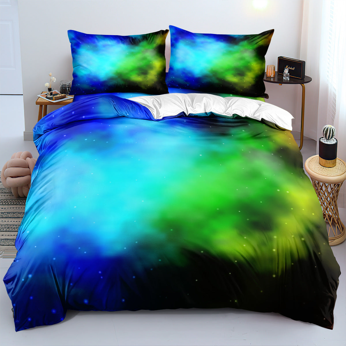 3D Abstract Golden Nebula & Galaxy Bedding Set