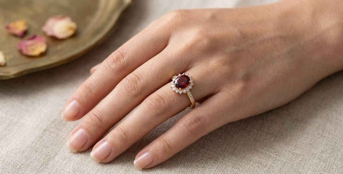 Vintage Oval Red Gemstone Ring – 925 Sterling Silver with 18K Gold Plating