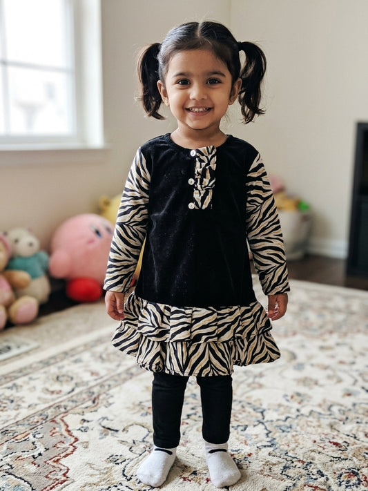 Zebra Stripe Layered Frock for Little Girls