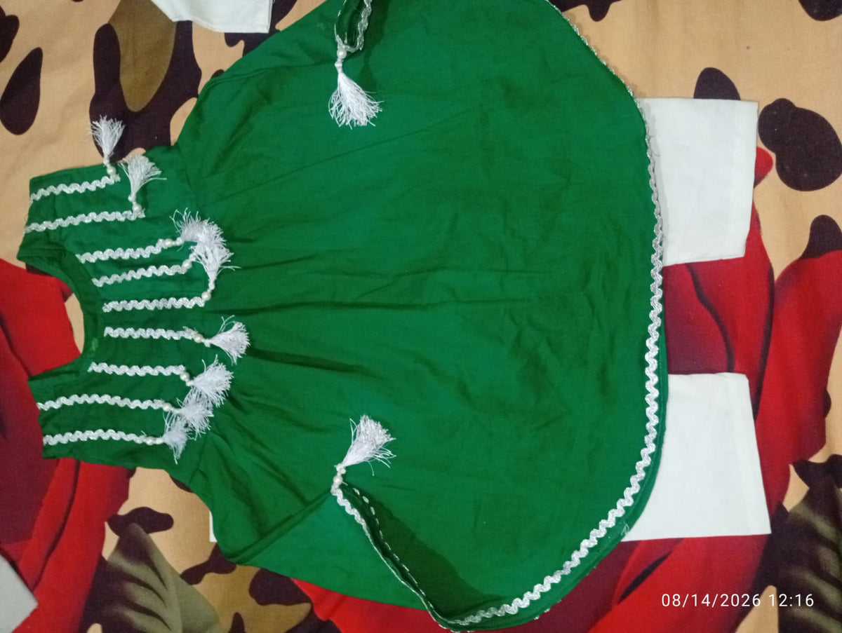 14 August Kids Green & White Traditional Pakistani Dress