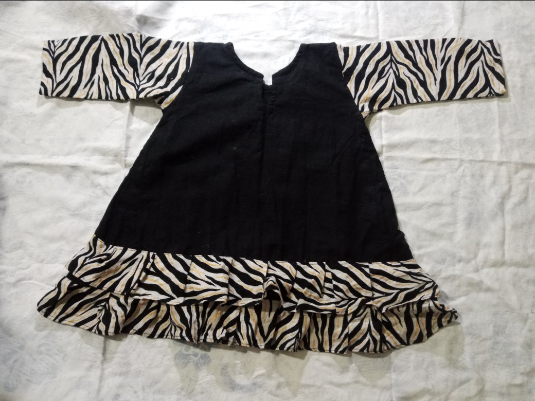 Zebra Stripe Layered Frock for Little Girls
