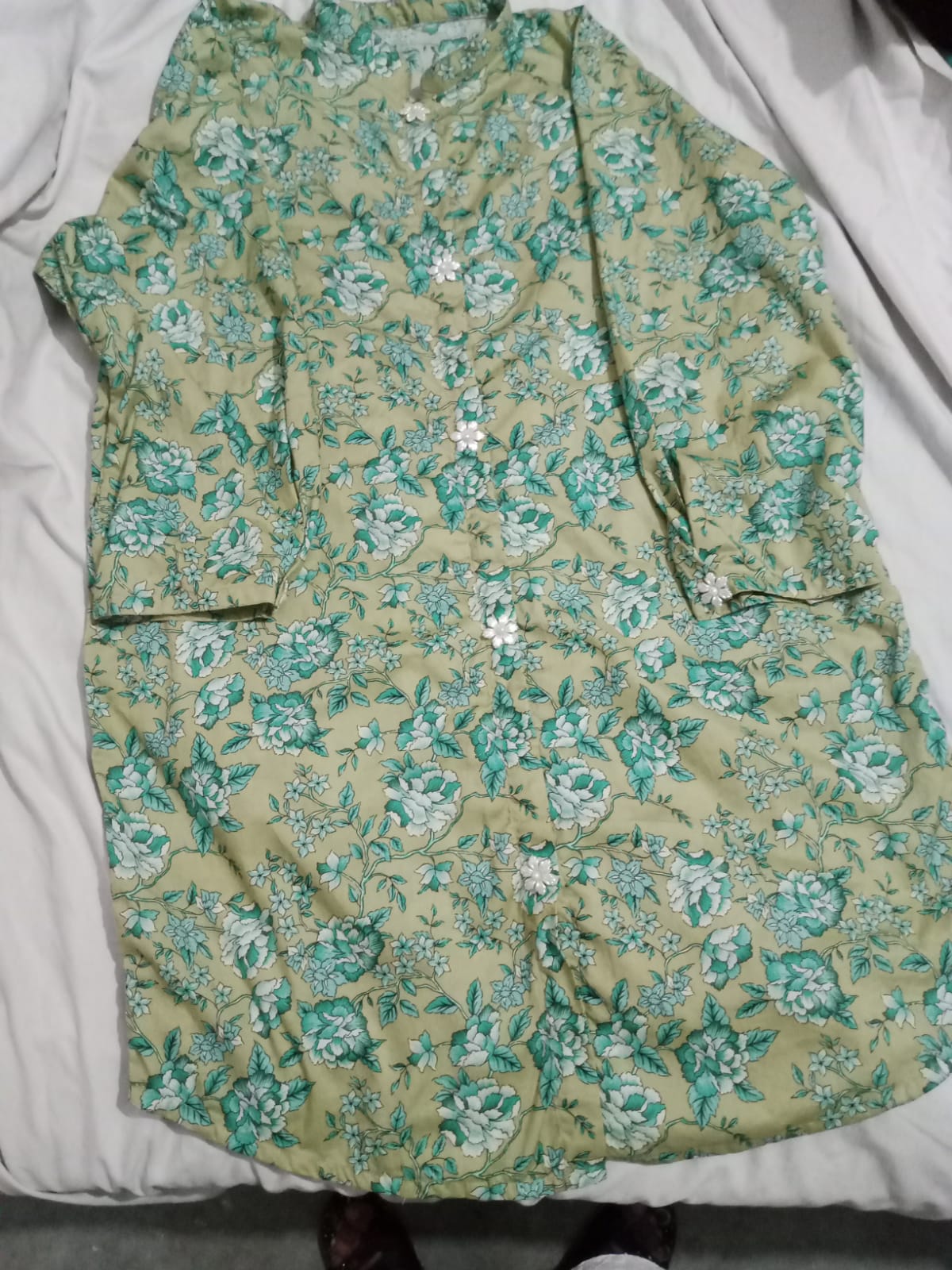 Pistachio Green Floral Printed Cotton Kurti