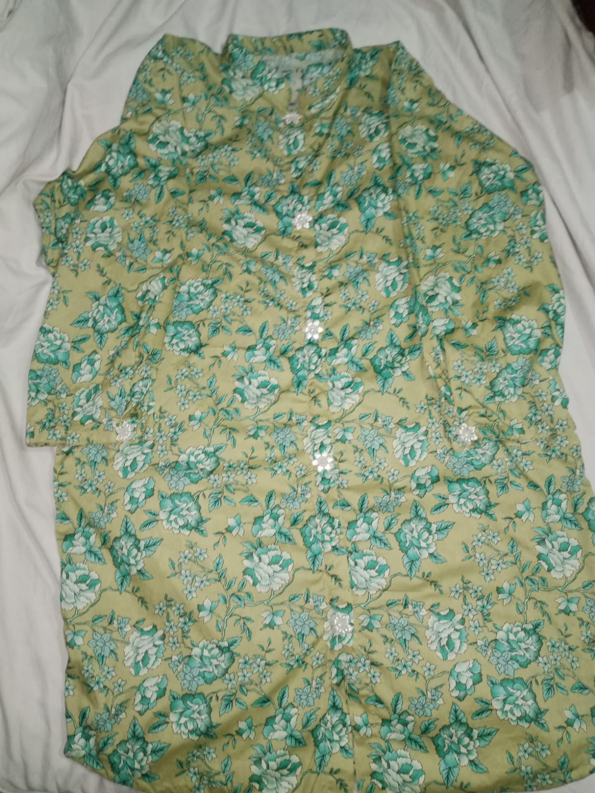 Pistachio Green Floral Printed Cotton Kurti