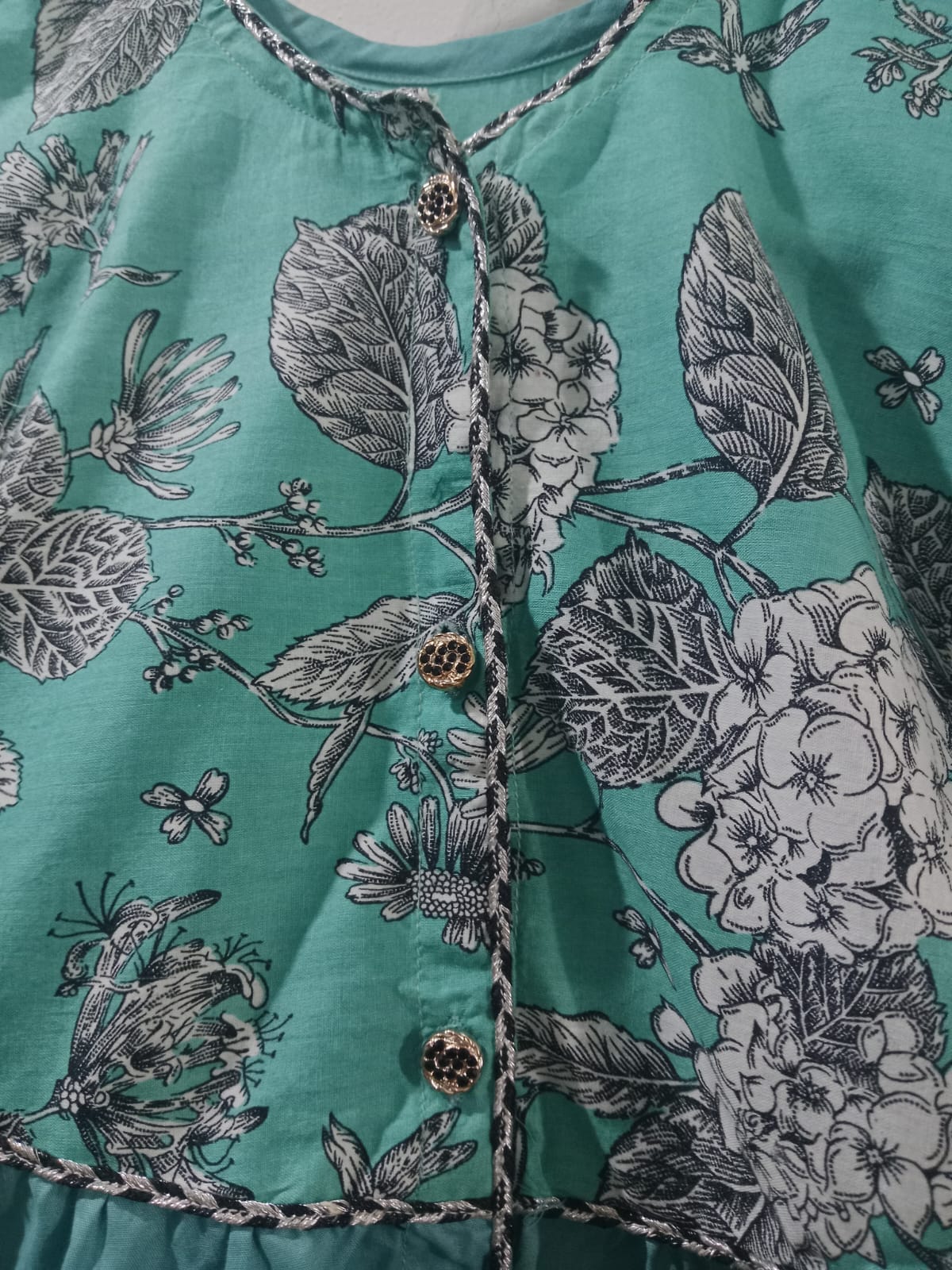 Teal Floral Printed Frock Set with Black Potli Bag & Trouser