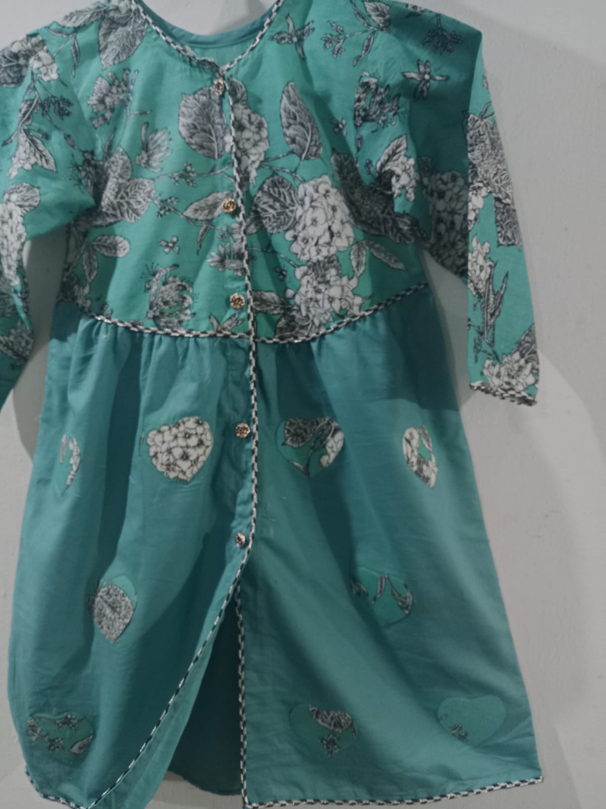 Teal Floral Printed Frock Set with Black Potli Bag & Trouser