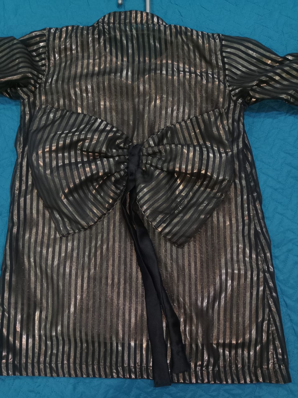 Black & Gold Striped Jacket with Inner Shirt and Flared Sharara Set for Girls