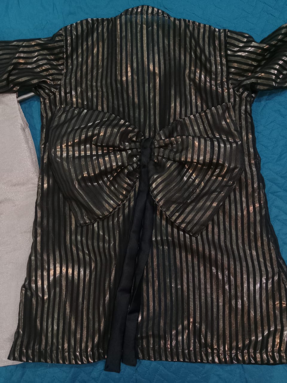 Black & Gold Striped Jacket with Inner Shirt and Flared Sharara Set for Girls