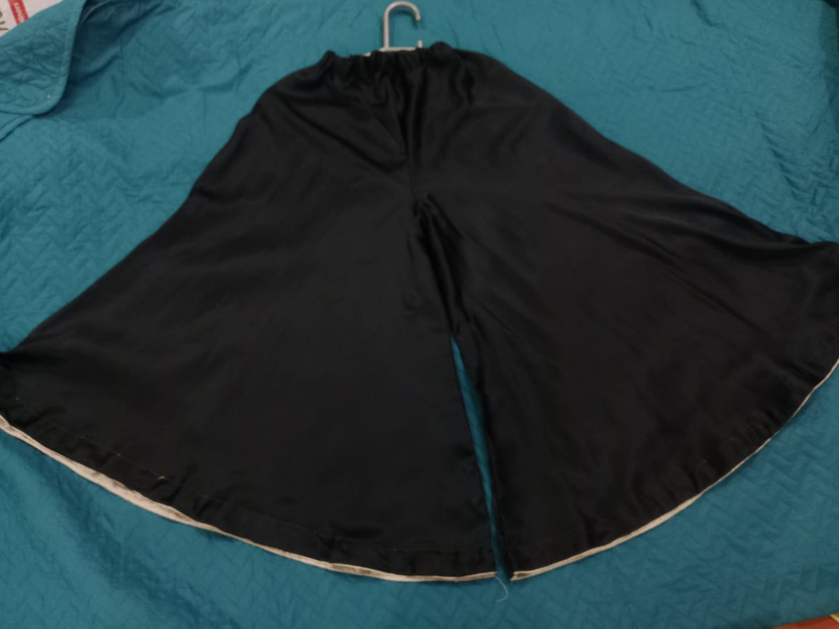 Black & Gold Striped Jacket with Inner Shirt and Flared Sharara Set for Girls