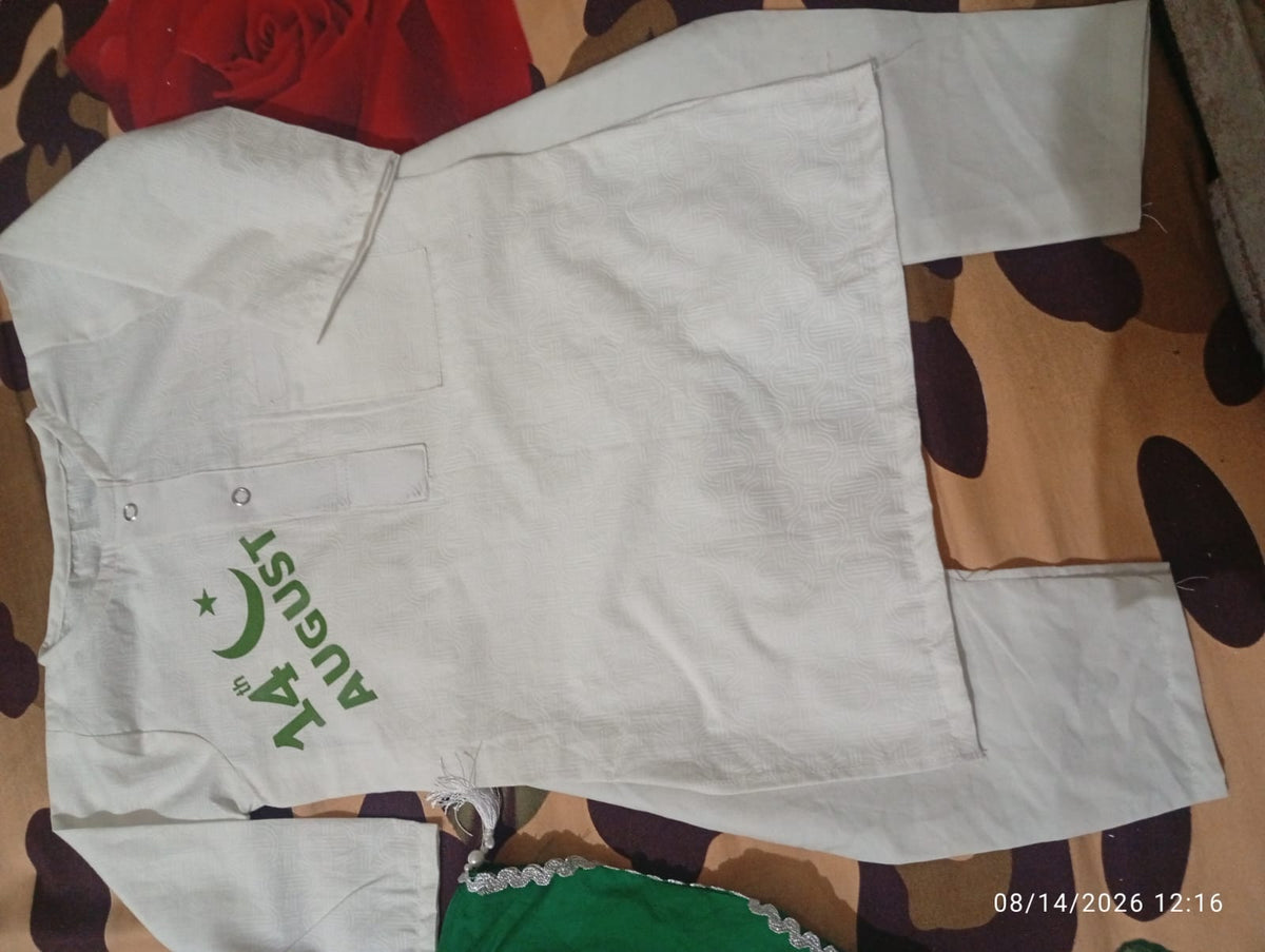 14 August Kids Green & White Traditional Pakistani Dress