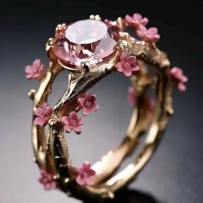 Exquisite Floral & Butterfly Zircon Statement Ring for Women