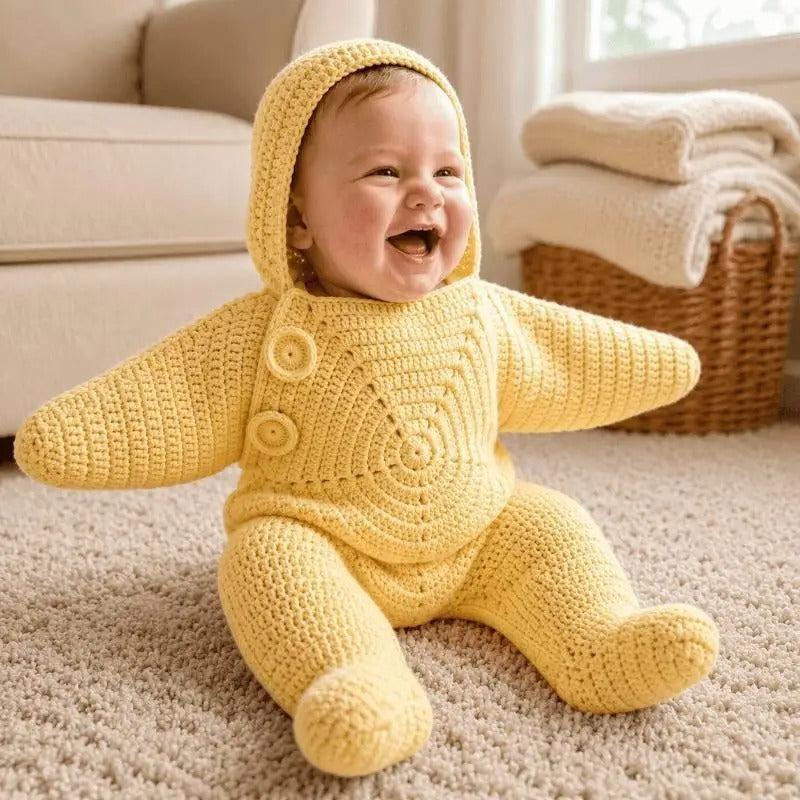 Handmade Crochet Star-Shaped Newborn Swaddle Blanket with Hood