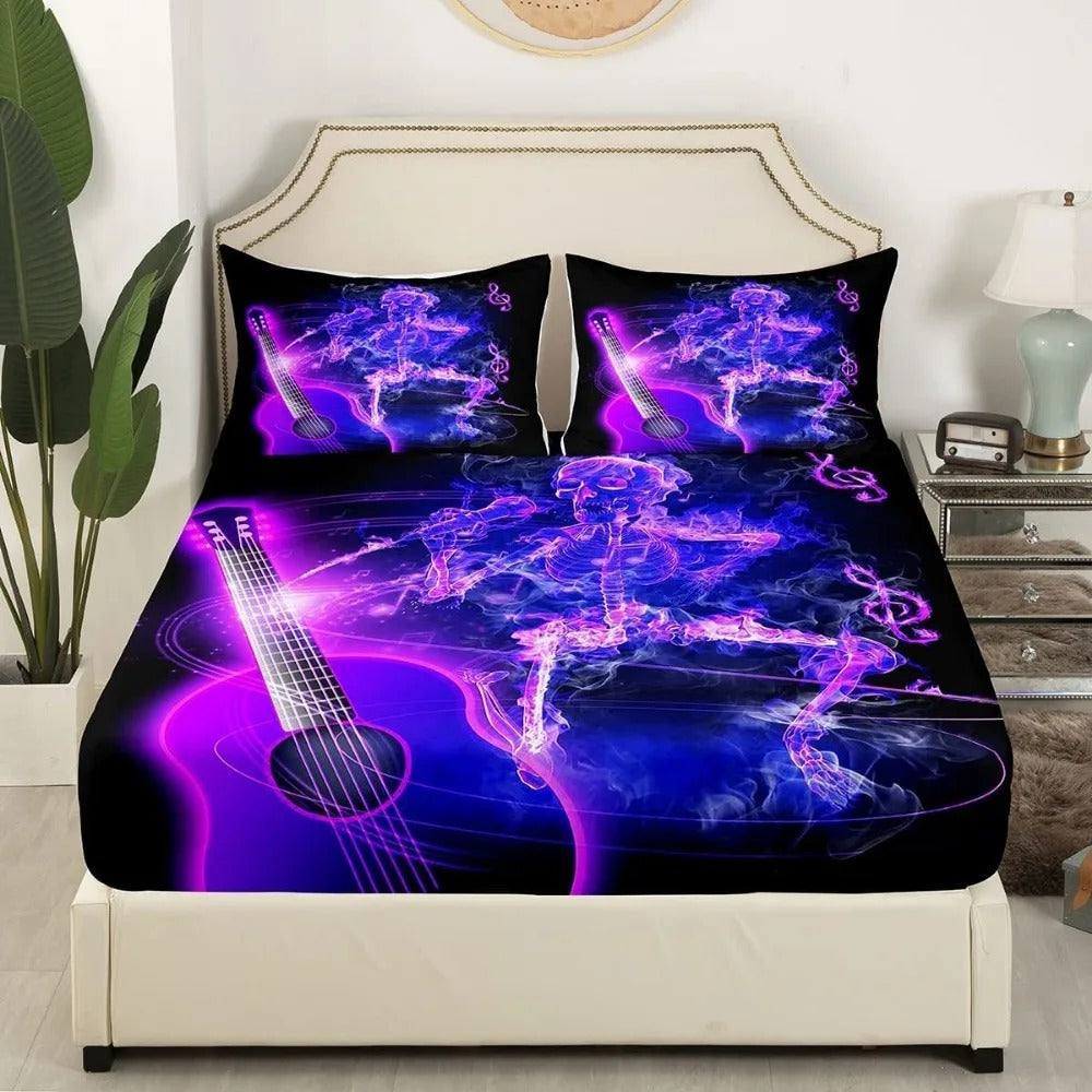 Halloween Skull 3D Printed Microfiber Fitted Bedsheet – Spooky Gothic Bedding Set 🖤🎃