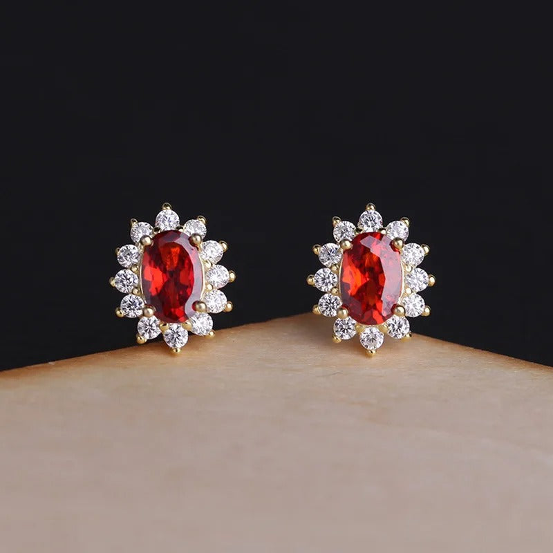 Vintage Oval Red Gemstone Ring – 925 Sterling Silver with 18K Gold Plating