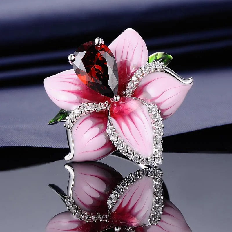 Exquisite Floral & Butterfly Zircon Statement Ring for Women