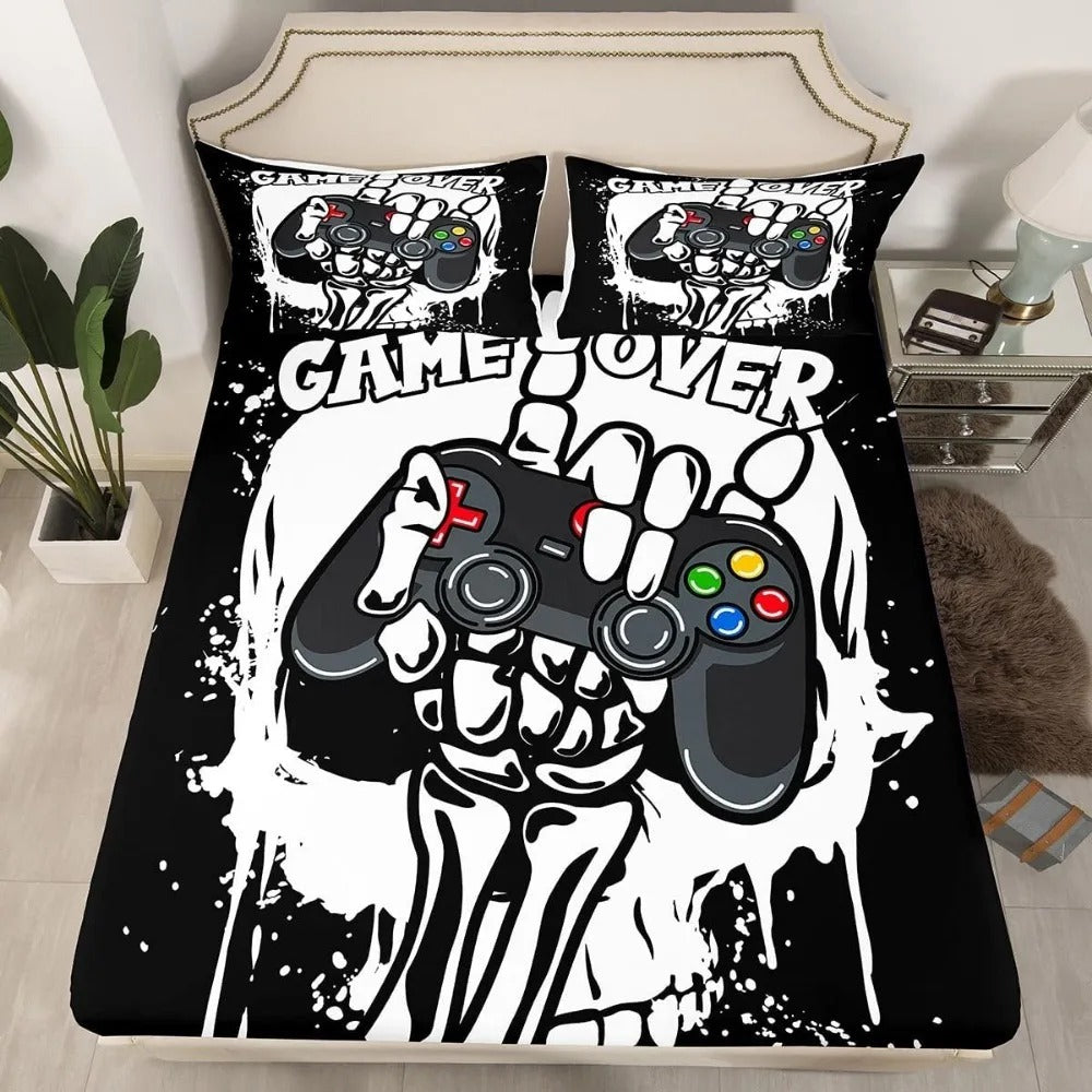 Halloween Skull 3D Printed Microfiber Fitted Bedsheet – Spooky Gothic Bedding Set 🖤🎃