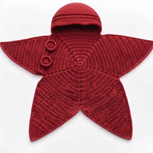 Handmade Crochet Star-Shaped Newborn Swaddle Blanket with Hood
