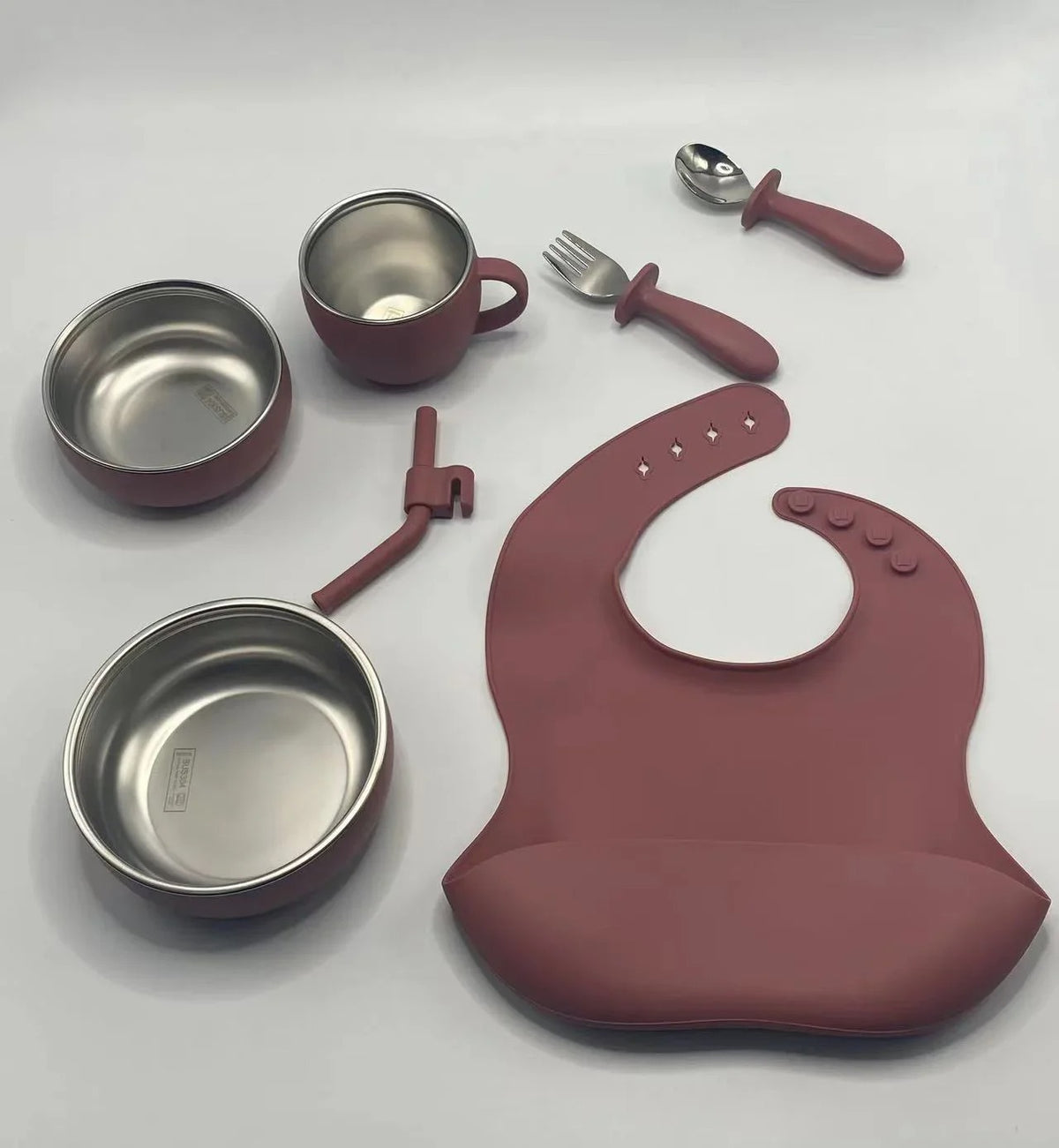Premium Silicone Baby Feeding Set – Non-Slip Suction Bowl, Divided Plate, Bib & Cutlery Set