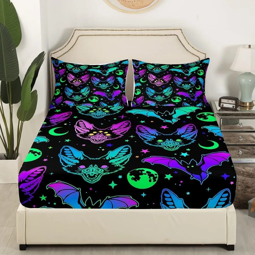 Halloween Skull 3D Printed Microfiber Fitted Bedsheet – Spooky Gothic Bedding Set 🖤🎃