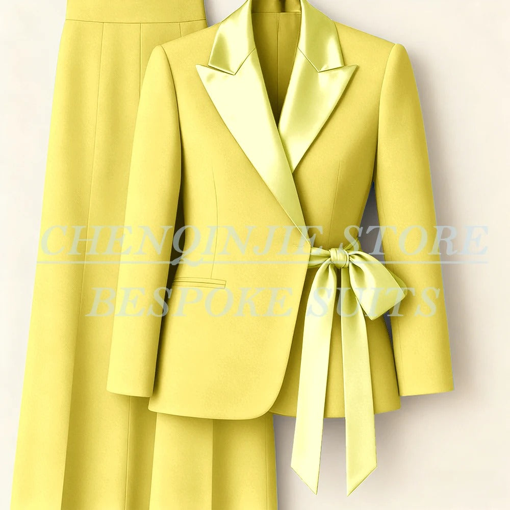 Elegant 2-Piece Office Lady Blazer & Pants Set with Belt – Formal Women's Suit