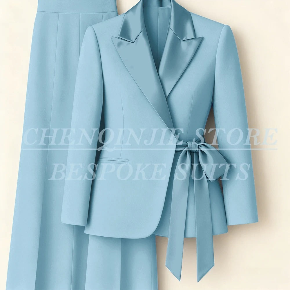 Elegant 2-Piece Office Lady Blazer & Pants Set with Belt – Formal Women's Suit