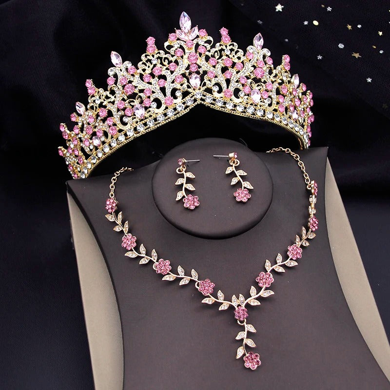 Royal Blue Baroque Crystal Bridal Crown & Jewelry Set (3 Pcs)