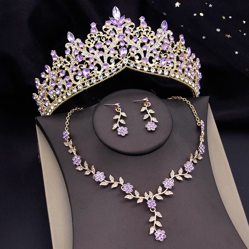 Royal Blue Baroque Crystal Bridal Crown & Jewelry Set (3 Pcs)