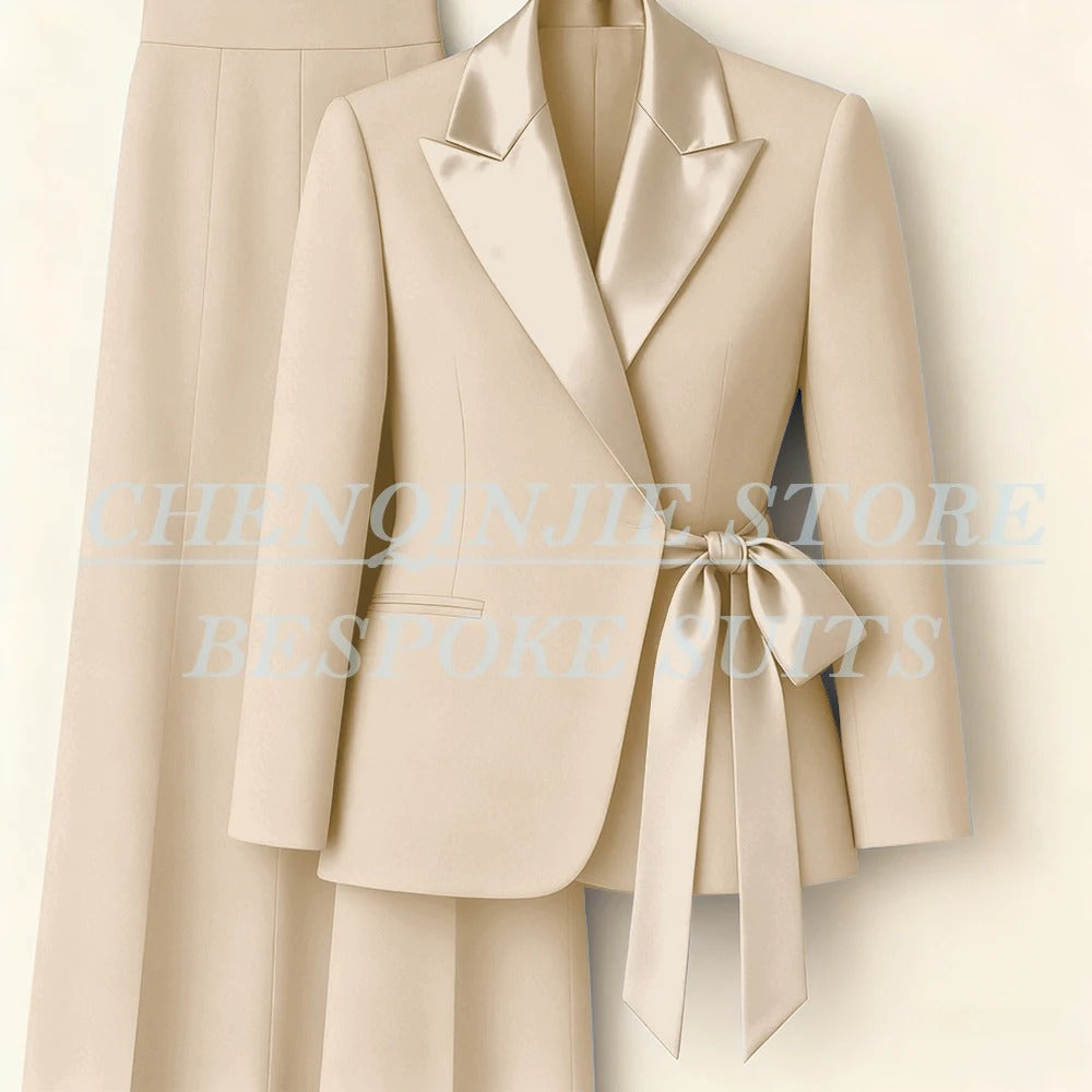 Elegant 2-Piece Office Lady Blazer & Pants Set with Belt – Formal Women's Suit
