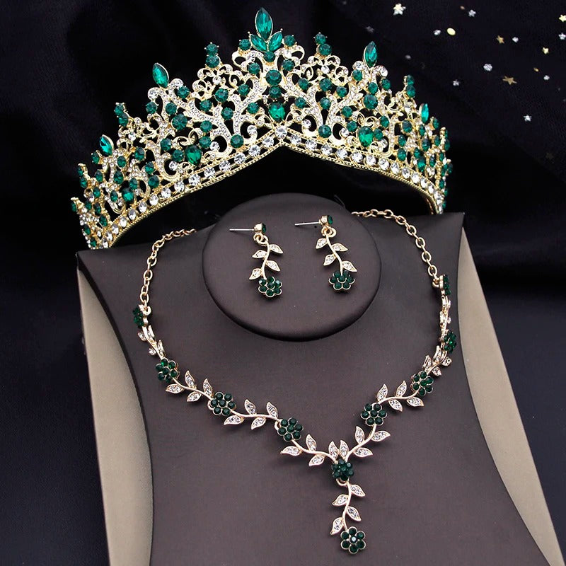 Royal Blue Baroque Crystal Bridal Crown & Jewelry Set (3 Pcs)
