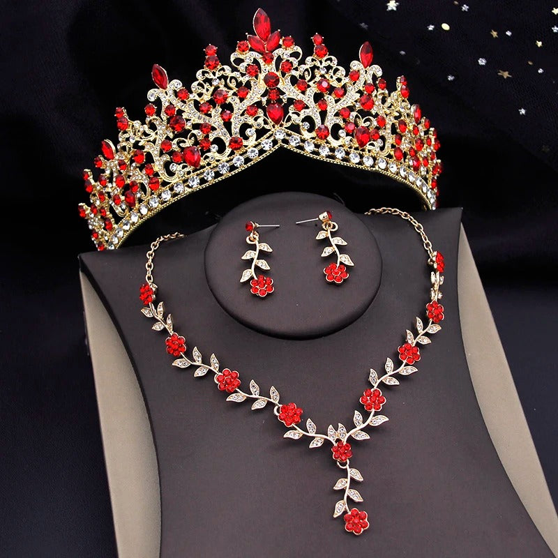 Royal Blue Baroque Crystal Bridal Crown & Jewelry Set (3 Pcs)