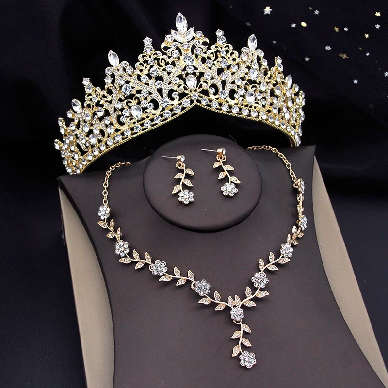 Royal Blue Baroque Crystal Bridal Crown & Jewelry Set (3 Pcs)