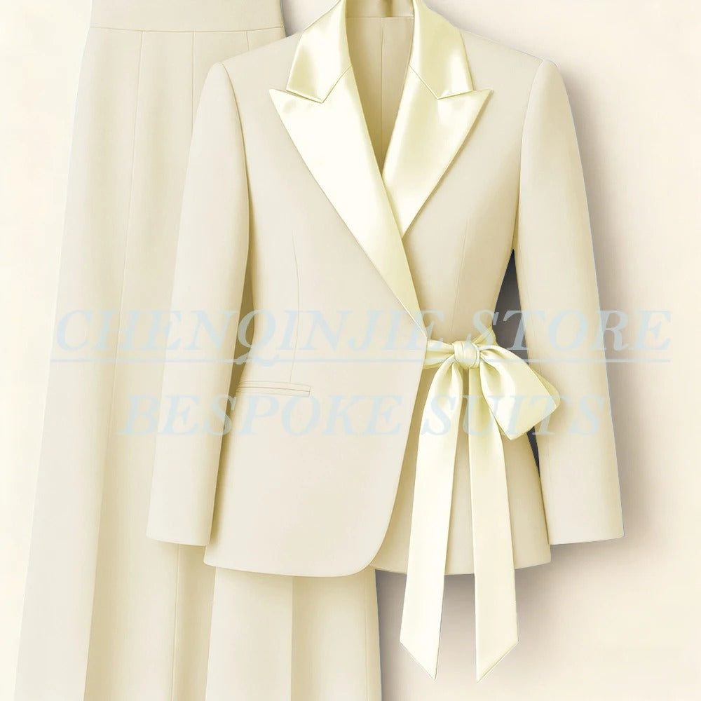 Elegant 2-Piece Office Lady Blazer & Pants Set with Belt – Formal Women's Suit