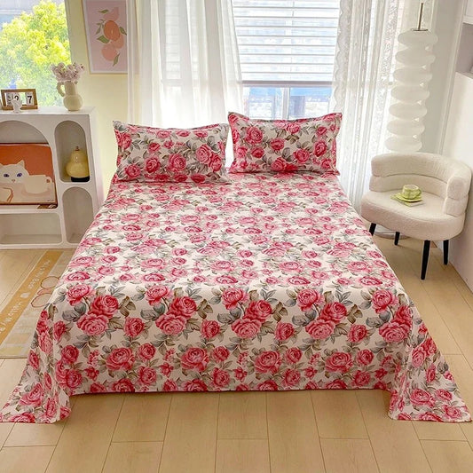 Red Rose Floral Printed Cotton Bedsheet Set