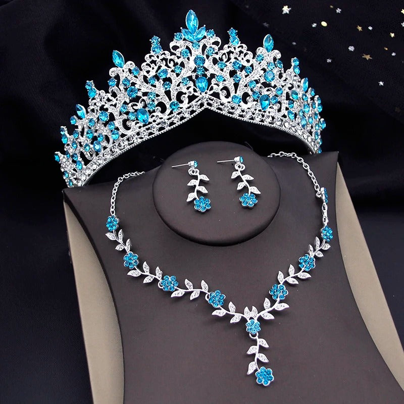 Royal Blue Baroque Crystal Bridal Crown & Jewelry Set (3 Pcs)