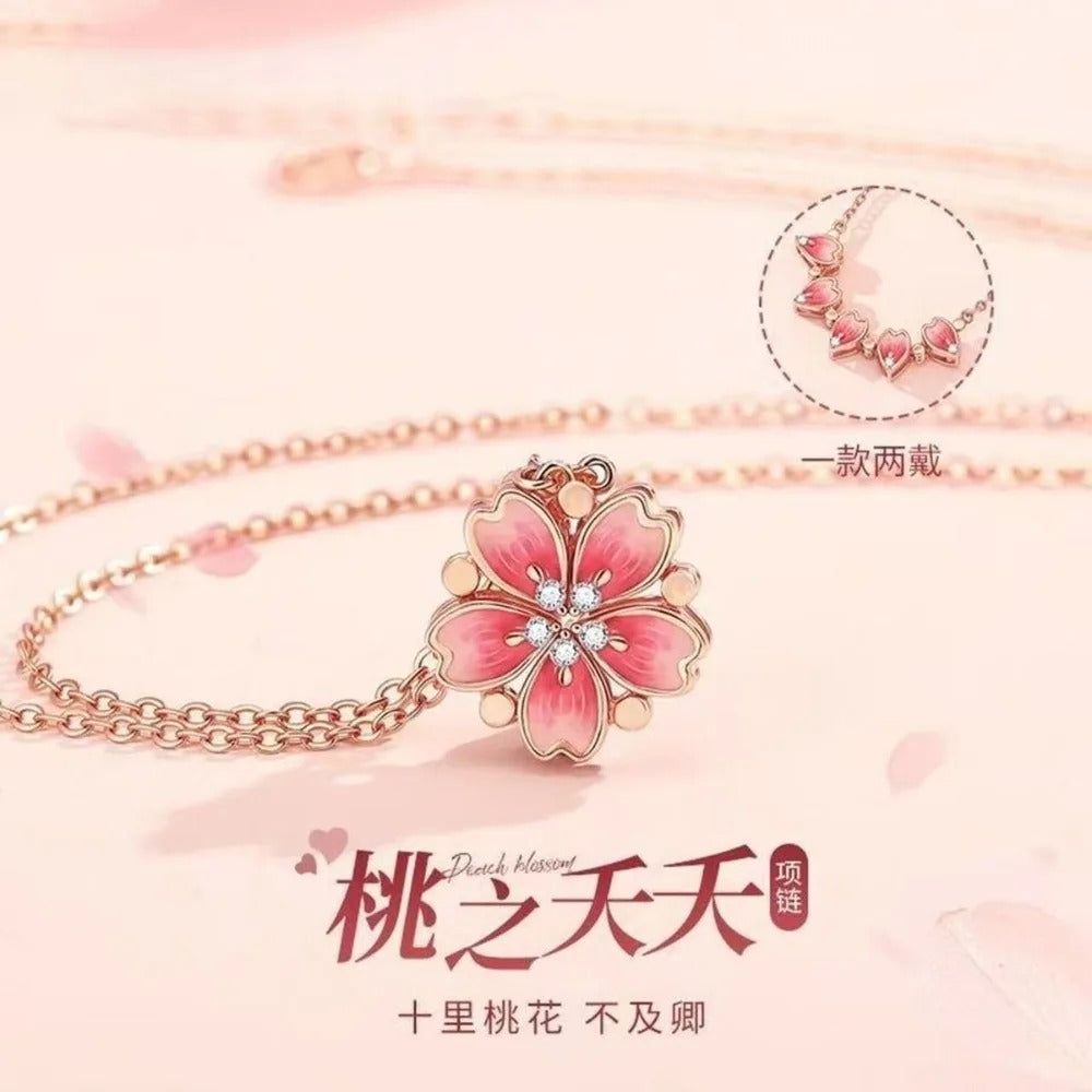 Fashion Light Luxury Peach Blossom Necklace – Elegant Vintage Flower Pendant for Women & Girls (Birthday & Valentine's Gift