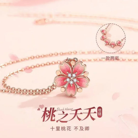 Fashion Light Luxury Peach Blossom Necklace – Elegant Vintage Flower Pendant for Women & Girls (Birthday & Valentine's Gift