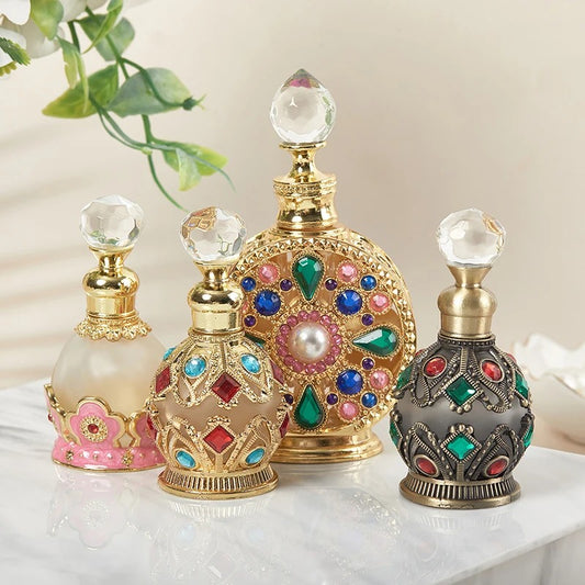 Luxury Vintage Arabesque Refillable Perfume Bottle – Crystal Studded Attar & Essential Oil Dispenser