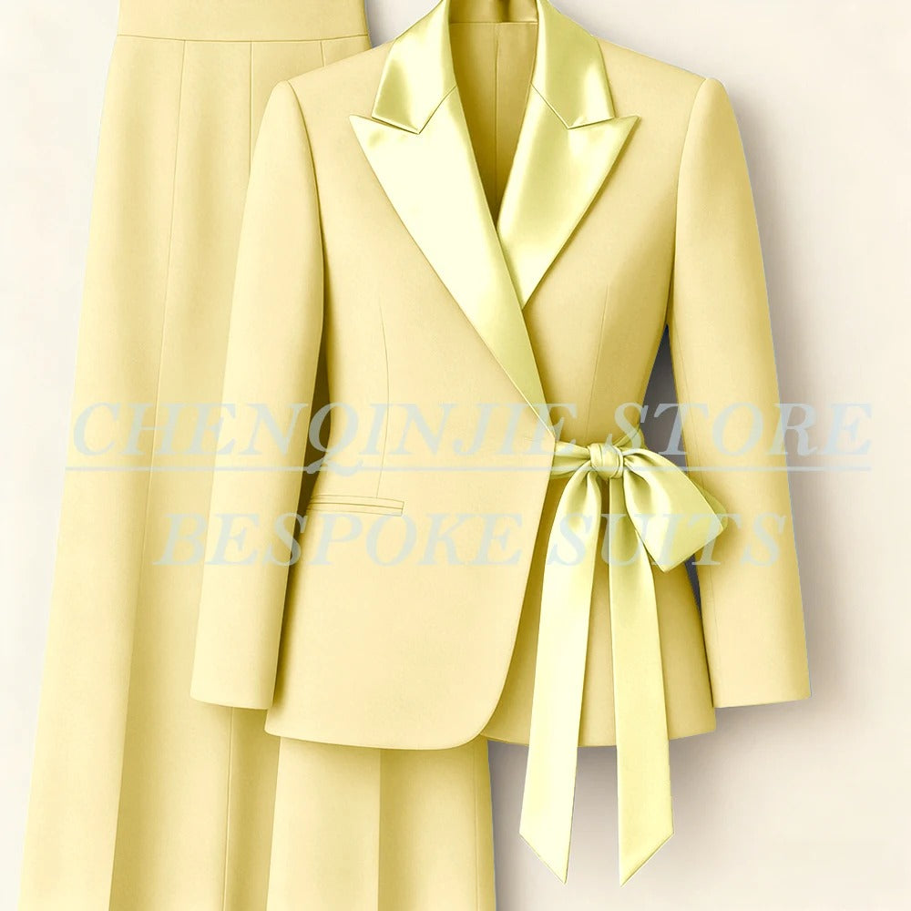 Elegant 2-Piece Office Lady Blazer & Pants Set with Belt – Formal Women's Suit