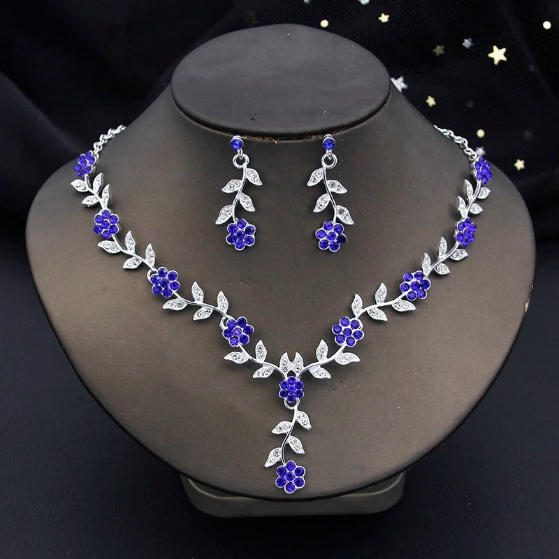 Royal Blue Baroque Crystal Bridal Crown & Jewelry Set (3 Pcs)