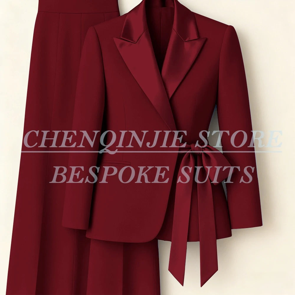 Elegant 2-Piece Office Lady Blazer & Pants Set with Belt – Formal Women's Suit