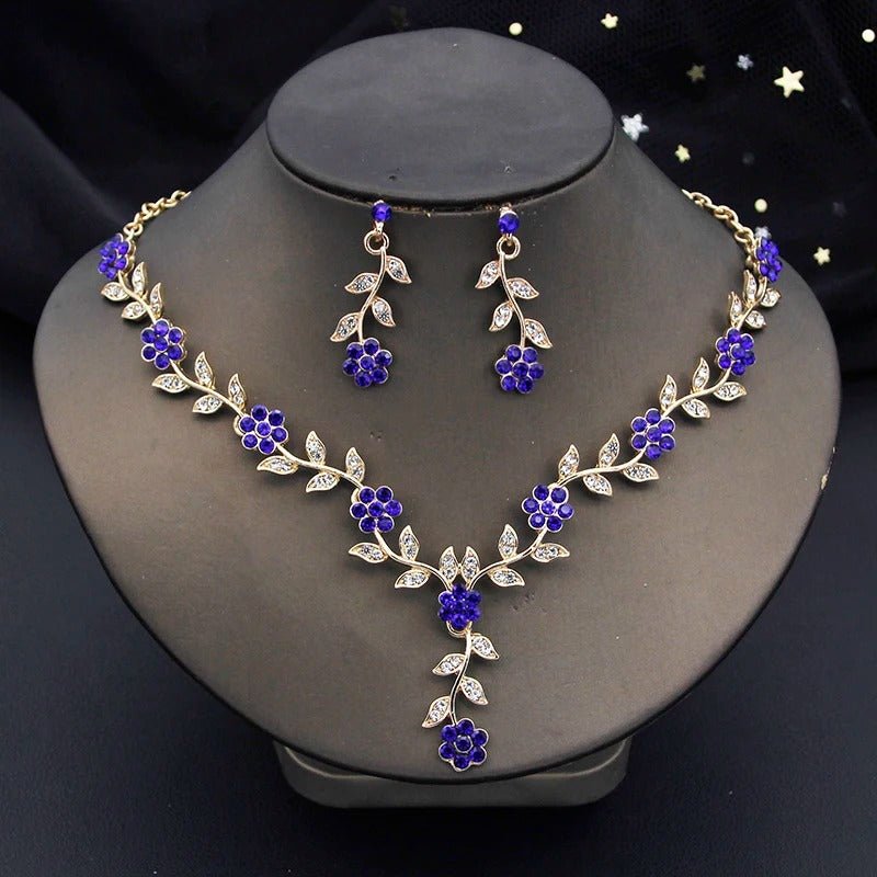 Royal Blue Baroque Crystal Bridal Crown & Jewelry Set (3 Pcs)