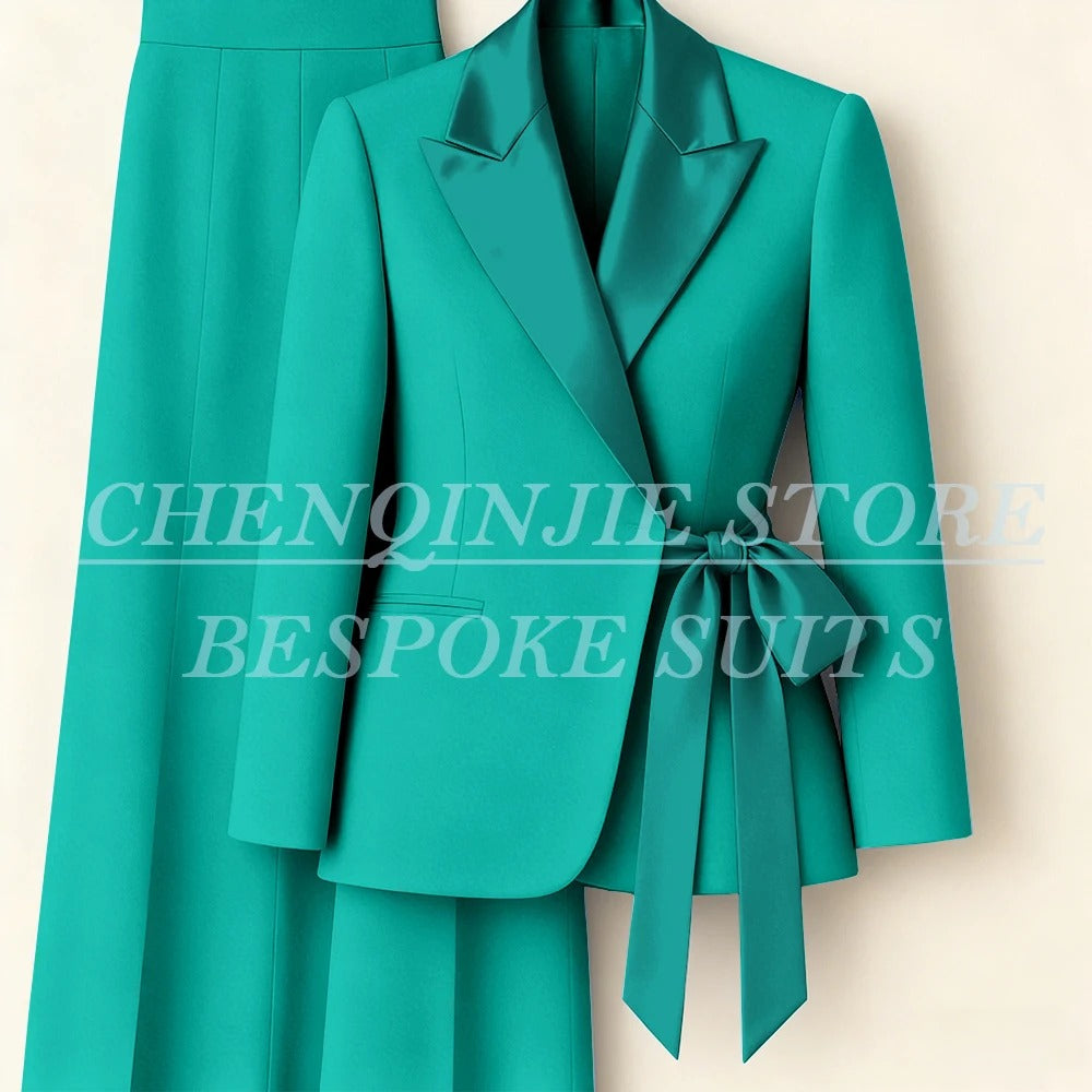 Elegant 2-Piece Office Lady Blazer & Pants Set with Belt – Formal Women's Suit