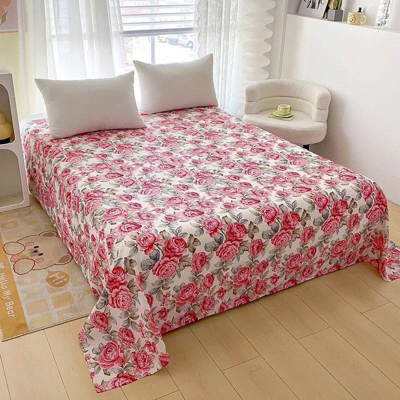 Red Rose Floral Printed Cotton Bedsheet Set
