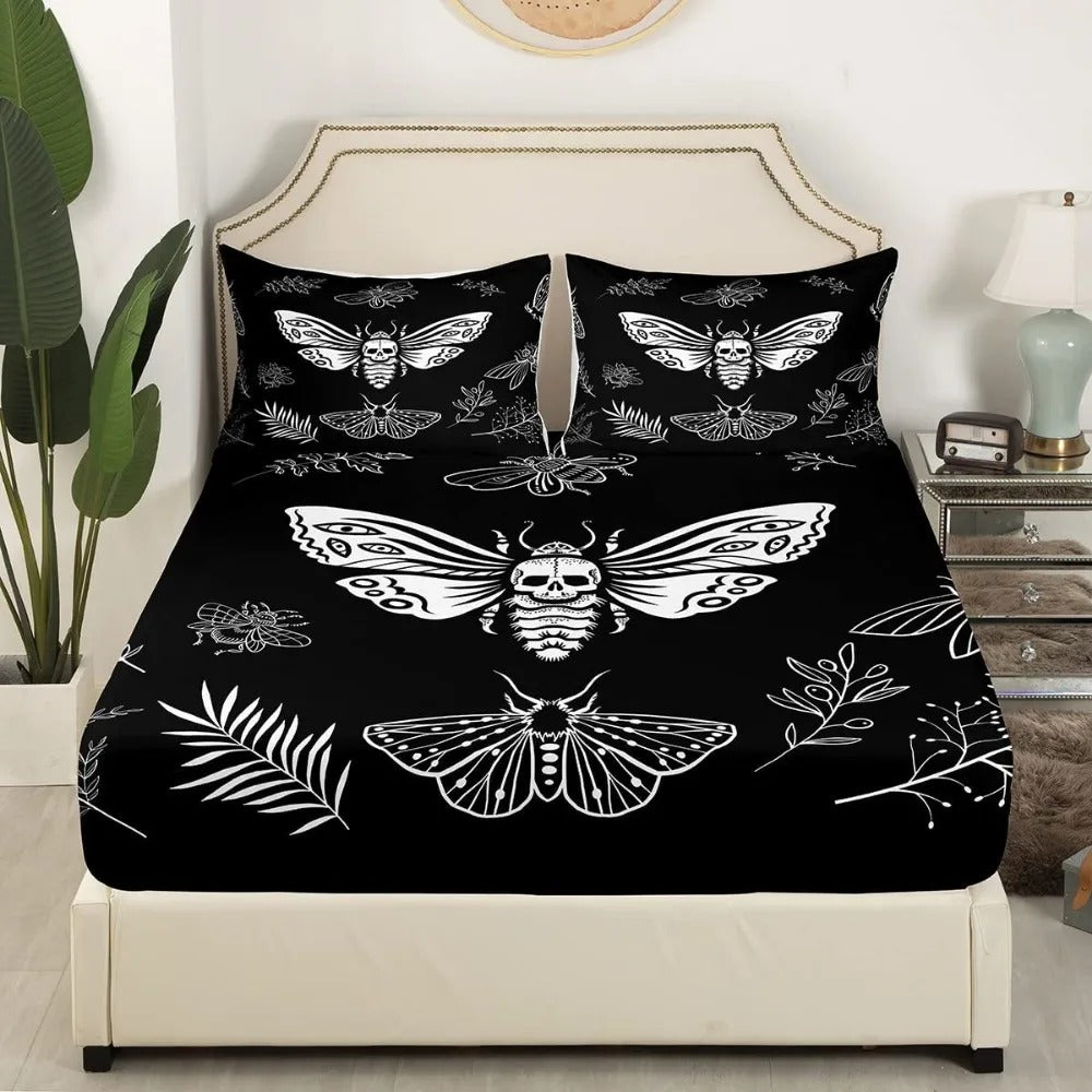 Halloween Skull 3D Printed Microfiber Fitted Bedsheet – Spooky Gothic Bedding Set 🖤🎃