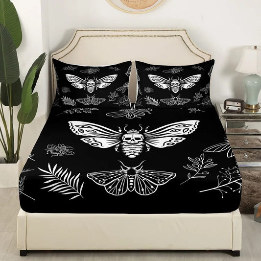 Halloween Skull 3D Printed Microfiber Fitted Bedsheet – Spooky Gothic Bedding Set 🖤🎃